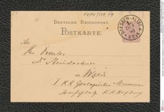 Nachlass Franz Steindachner, Postkarte von A. B. Meyer an Franz Steindachner (11.01.1882), Inv.Nr. 337.14, Seite 1